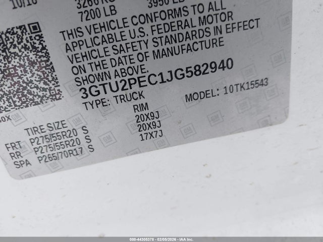 Продажа на аукционе авто 2018 Gmc Sierra 1500 Denali, vin: 3GTU2PEC1JG582940, номер лота: 44305378