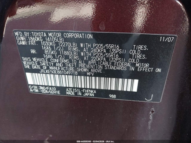 2008 SCION XB JTLKE50E881049718 Photo 8