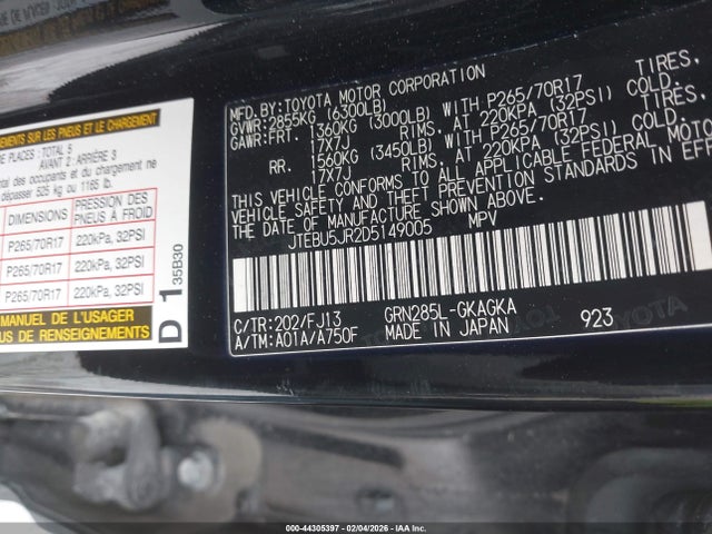 Aukcja sprzedaży 2013 Toyota 4runner Sr5, vin: JTEBU5JR2D5149005, numer aukcji: 44305397