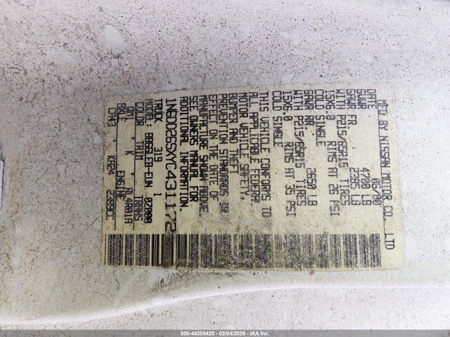 2000 NISSAN FRONTIER 1N6DD26SXYC431172 Photo 8