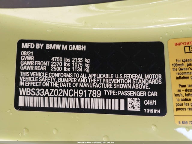 WBS33AZ02NCH91789 BMW M4 Competition