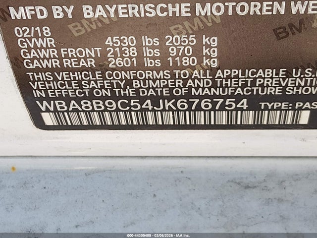 Продажа на аукционе авто 2018 Bmw 330i, vin: WBA8B9C54JK676754, номер лота: 44305489