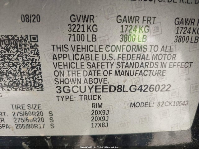3GCUYEED8LG426022 Chevrolet Silverado 1500 4wd Short Bed Rst