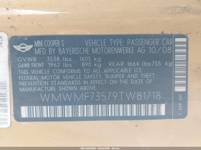 2009 MINI COOPER S WMWMF73579TW81718 Photo 8