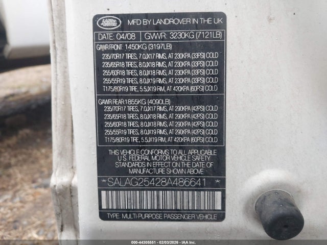 2008 LAND ROVER LR3 SALAG25428A486641 Photo 8