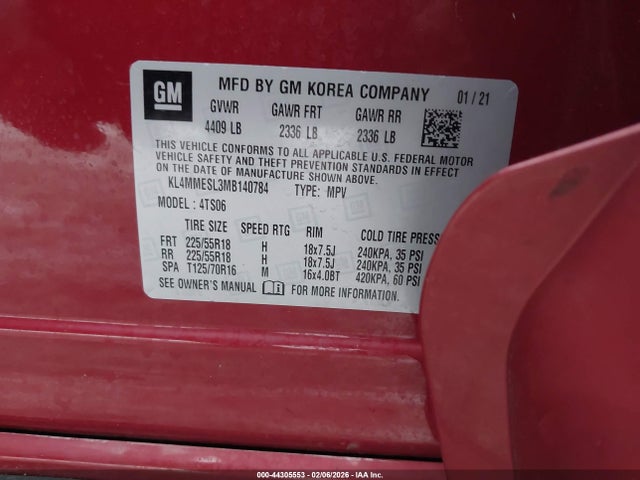 2021 Buick Encore Gx Awd Select მანქანა იყიდება აუქციონზე, vin: KL4MMESL3MB140784, აუქციონის ნომერი: 44305553