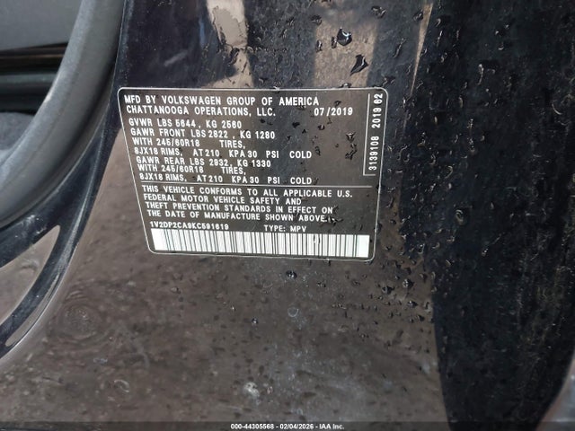 1V2DP2CA9KC591619 Volkswagen Atlas 2.0t Se