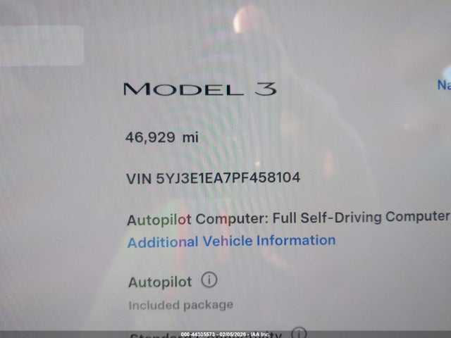 Продажа на аукционе авто 2023 Tesla Model 3 Rear-wheel Drive, vin: 5YJ3E1EA7PF458104, номер лота: 44305573
