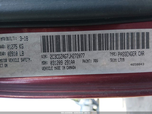 2C3CDZAG7JH272077 Dodge Challenger Sxt