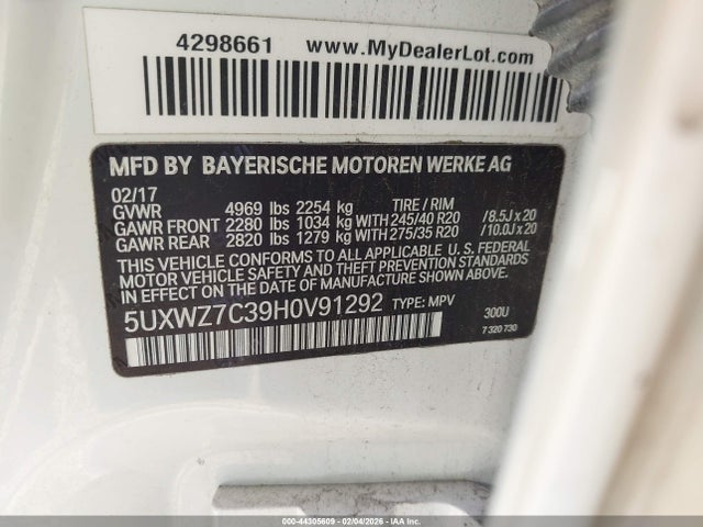 5UXWZ7C39H0V91292 BMW X3 Sdrive28i