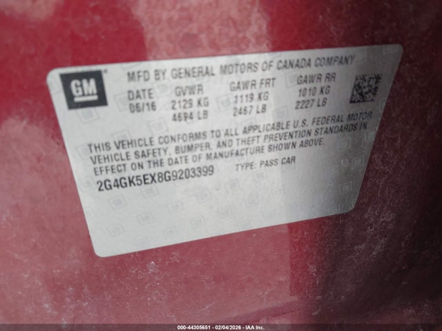 44305651 :رقم المزاد ، 2G4GK5EX8G9203399 vin ، 2016 Buick Regal Turbo مزاد بيع
