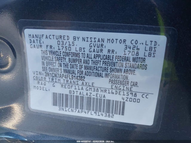 Nissan Versa 1.6 S+ 2015 3N1CN7AP4FL914382 Image 9