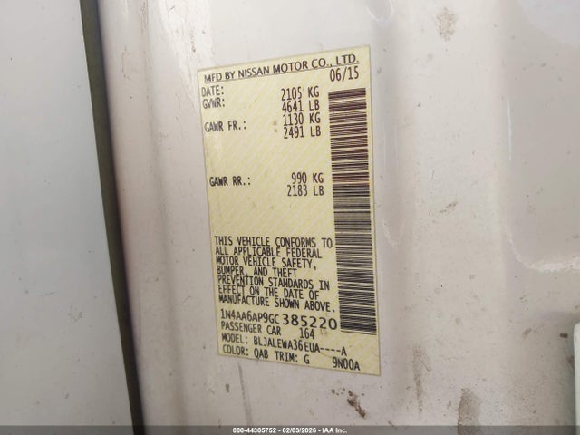 Nissan Maxima 3.5 Sl 2016 1N4AA6AP9GC385220 Image 9