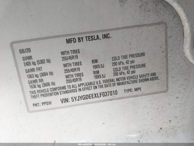 2020 TESLA MODEL Y 5YJYGDEEXLF037010 Photo 8