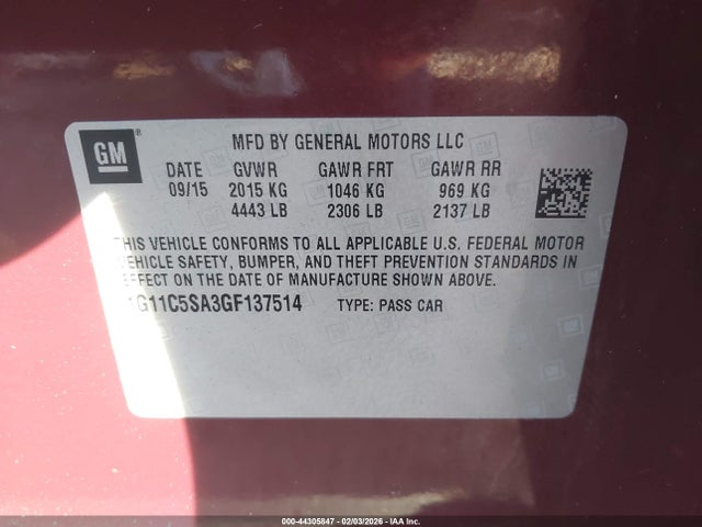 1G11C5SA3GF137514 Chevrolet Malibu Limited Lt