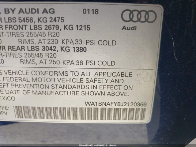 WA1BNAFY8J2120366 Audi Q5 2.0t Premium/2.0t Tech Premium