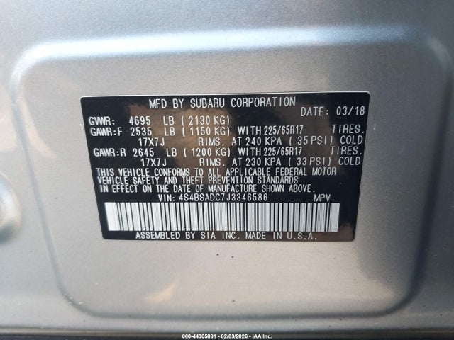 Subaru Outback 2.5i Premium 2018 4S4BSADC7J3346586 Image 9