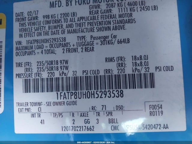 1FATP8UH0H5293538 Ford Mustang Ecoboost Premium