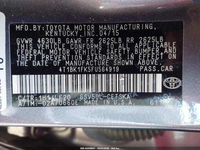 4T1BK1FK5FU564919 Toyota Camry Xse V6