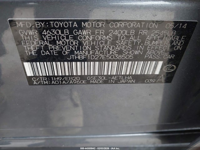 Lexus IS 250 2014 JTHBF1D27E5038505 Image 9
