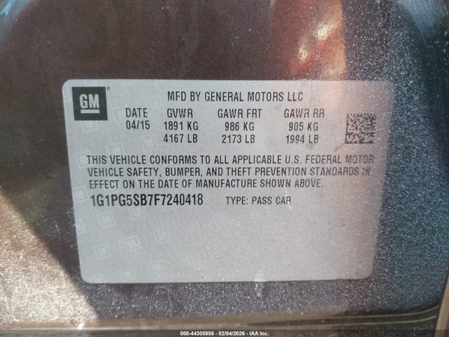1G1PG5SB7F7240418 Chevrolet CRUZE LTZ