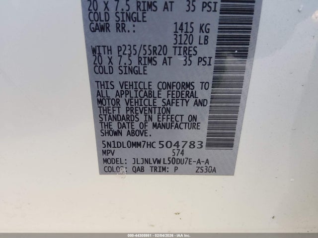 44305981 :رقم المزاد ، 5N1DL0MM7HC504783 vin ، 2017 Infiniti Qx60 مزاد بيع