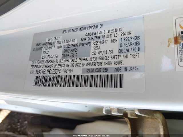 44306019 :رقم المزاد ، JM3KFABL1H0158614 vin ، 2017 Mazda Cx-5 Sport مزاد بيع