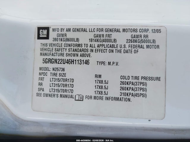 2006 HUMMER H2 SUT 5GRGN22U46H113146 Photo 8