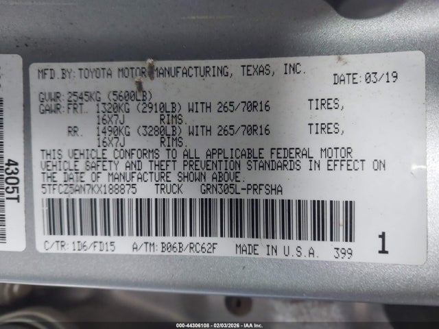 2019 TOYOTA TACOMA 5TFCZ5AN7KX188875 Photo 8