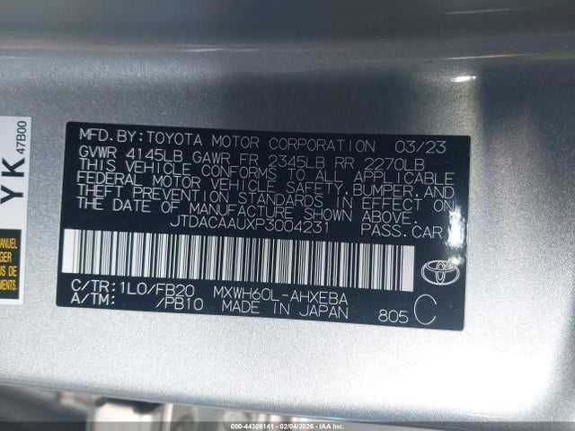 Aukcja sprzedaży 2023 Toyota Prius Le, vin: JTDACAAUXP3004231, numer aukcji: 44306141
