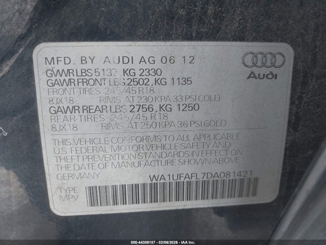 2013 Audi Allroad 2.0t Premium Plus მანქანა იყიდება აუქციონზე, vin: WA1UFAFL7DA081421, აუქციონის ნომერი: 44306157