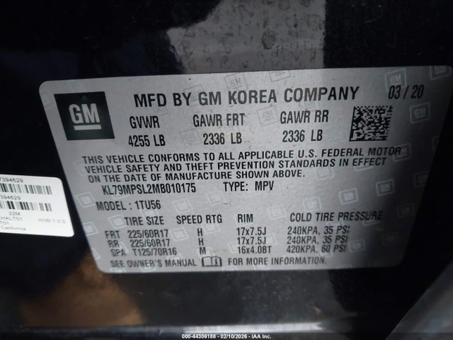 KL79MPSL2MB010175 Chevrolet Trailblazer Fwd Lt