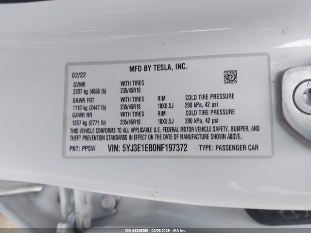 Продажа на аукционе авто 2022 Tesla Model 3 Long Range Dual Motor All-wheel Drive, vin: 5YJ3E1EB0NF197372, номер лота: 44306250