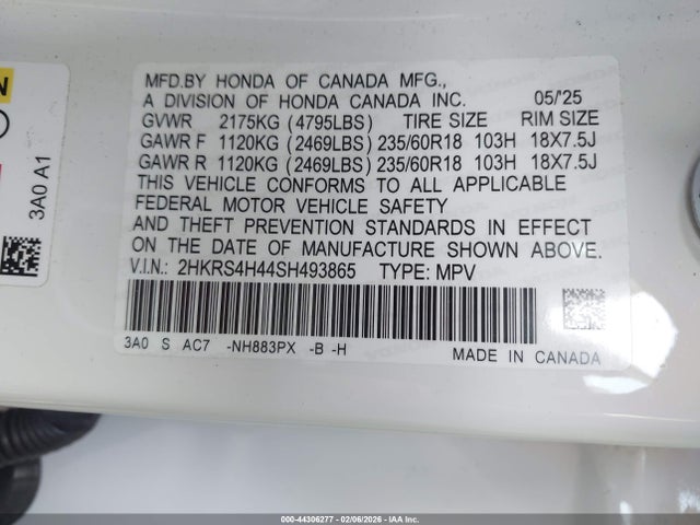 2HKRS4H44SH493865 Honda Cr-v Ex Awd