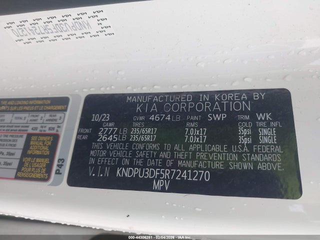 Aukcja sprzedaży 2024 Kia Sportage Lx, vin: KNDPU3DF5R7241270, numer aukcji: 44306281