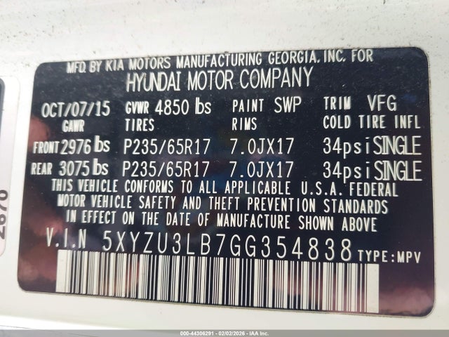 5XYZU3LB7GG354838 Hyundai Santa Fe Sport 2.4l