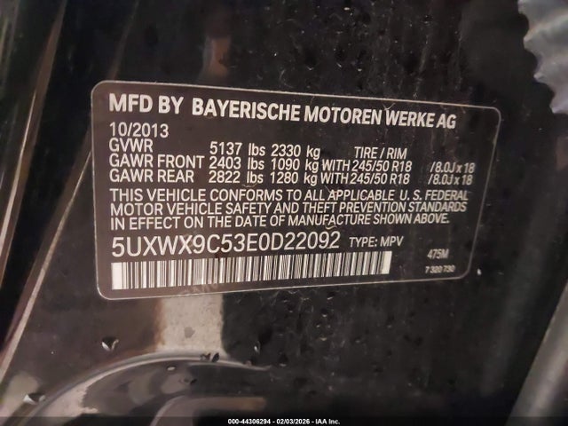 Продаж на аукціоні авто 2014 Bmw X3 Xdrive28i, vin: 5UXWX9C53E0D22092, номер лоту: 44306294