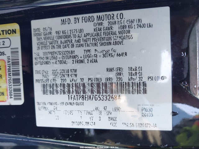 1FATP8EM7G5332684 Ford Mustang V6