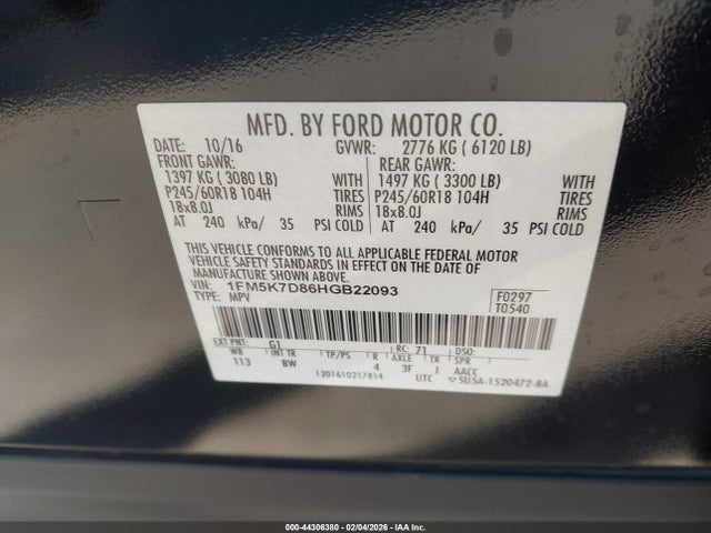 1FM5K7D86HGB22093 Ford EXPLORER XLT