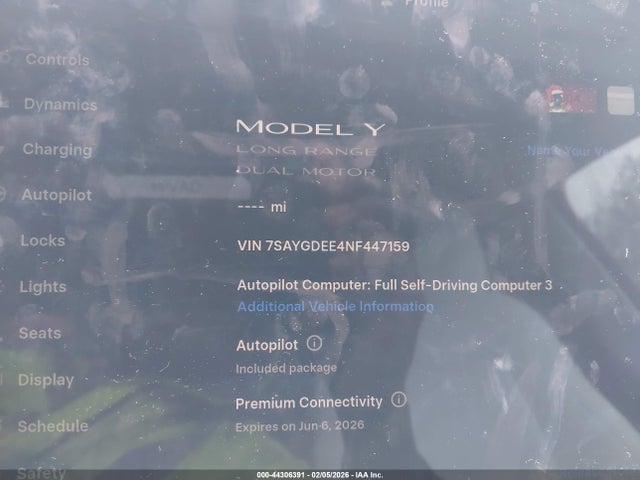 Aukcja sprzedaży 2022 Tesla Model Y Long Range Dual Motor All-wheel Drive, vin: 7SAYGDEE4NF447159, numer aukcji: 44306391