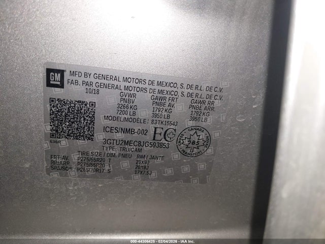 3GTU2MEC8JG593853 GMC Sierra 1500 Sle