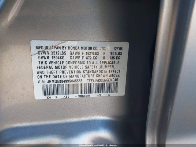 2009 HONDA FIT JHMGE88499S045556 Photo 8