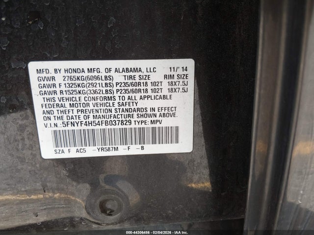 2015 HONDA PILOT 5FNYF4H54FB037829 Photo 8