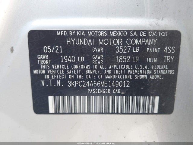 3KPC24A66ME149012 Hyundai ACCENT SE