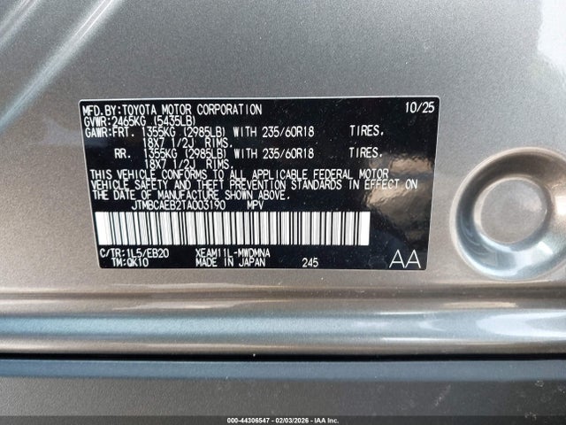 Продажа на аукционе авто 2026 Toyota Bz Xle Plus, vin: JTMBCAEB2TA003190, номер лота: 44306547