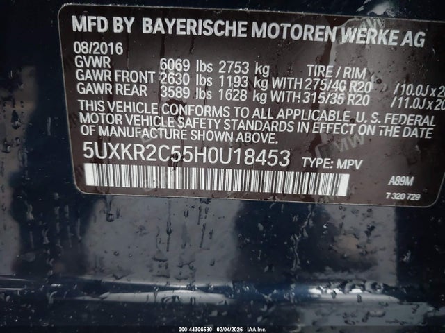 44306580 :رقم المزاد ، 5UXKR2C55H0U18453 vin ، 2017 Bmw X5 Sdrive35i مزاد بيع