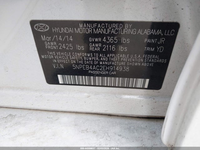5NPEB4AC2EH914938 Hyundai SONATA GLS