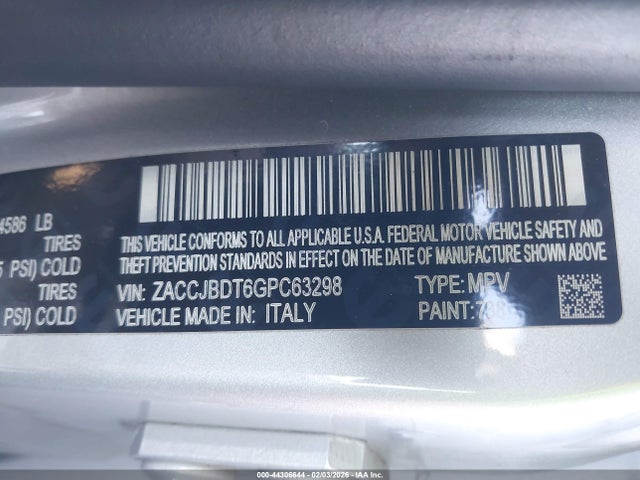 Продаж на аукціоні авто 2016 Jeep Renegade Limited, vin: ZACCJBDT6GPC63298, номер лоту: 44306644