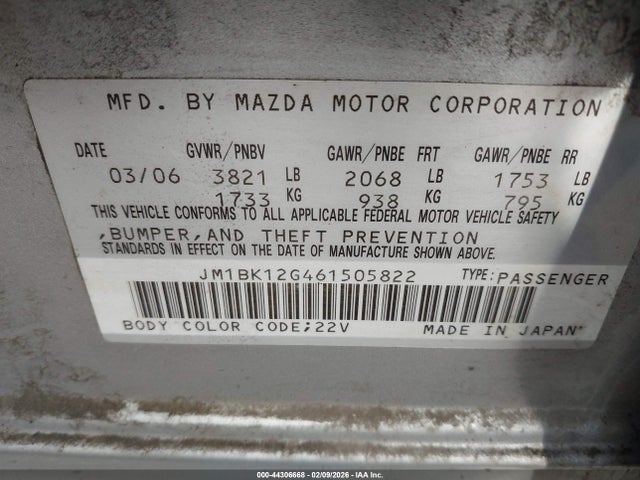 2006 MAZDA MAZDA3 JM1BK12G461505822 Photo 8