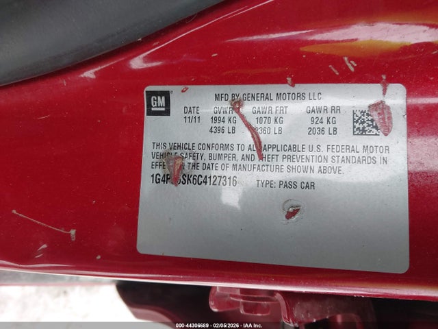 Продаж на аукціоні авто 2012 Buick Verano Leather Group, vin: 1G4PS5SK6C4127316, номер лоту: 44306689